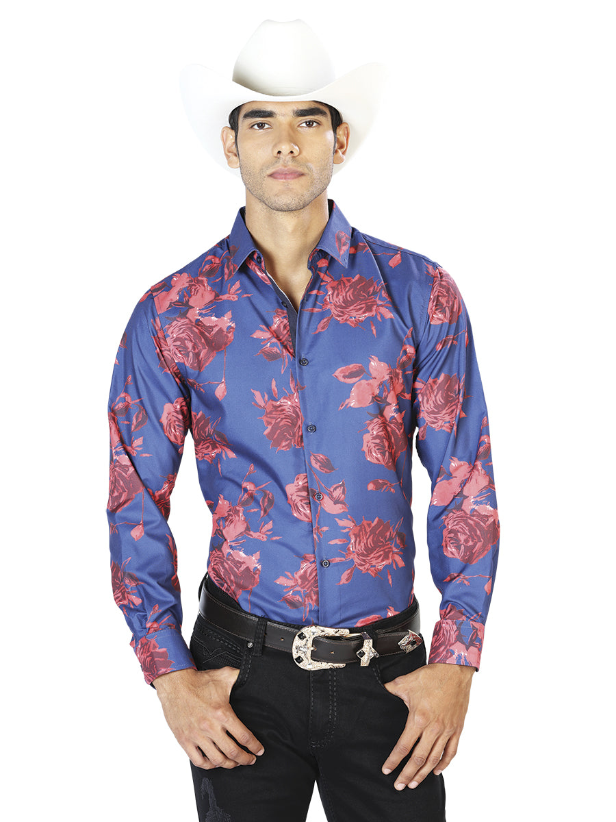 Blue And Red Casual Long Sleeve Shirt 43563