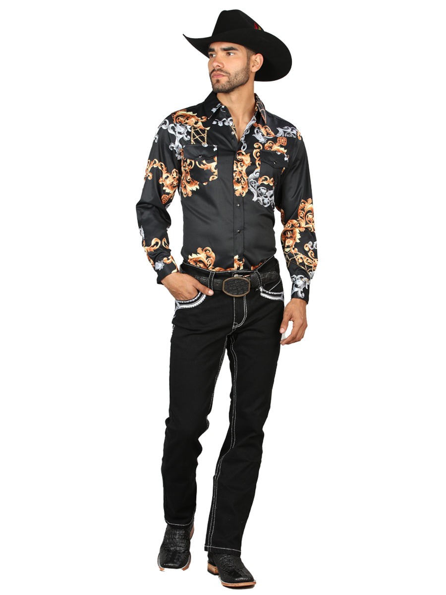 Centenario Men's Black Denim with White/Gray Embroidered Details  45310